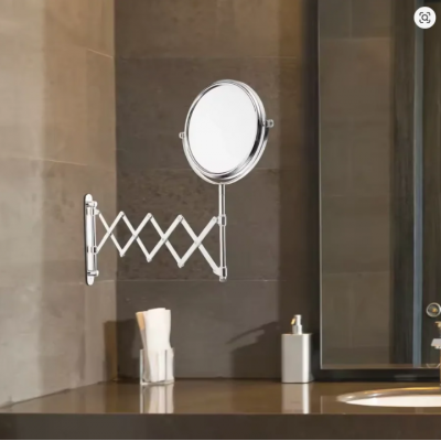 6 Inch Round Retractable Bathroom Wall Mirror Two-Sided 3X Magnifying